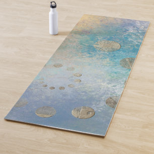 Tapis De Yoga Grunge Côtière   Aquarelle bleu et vert or