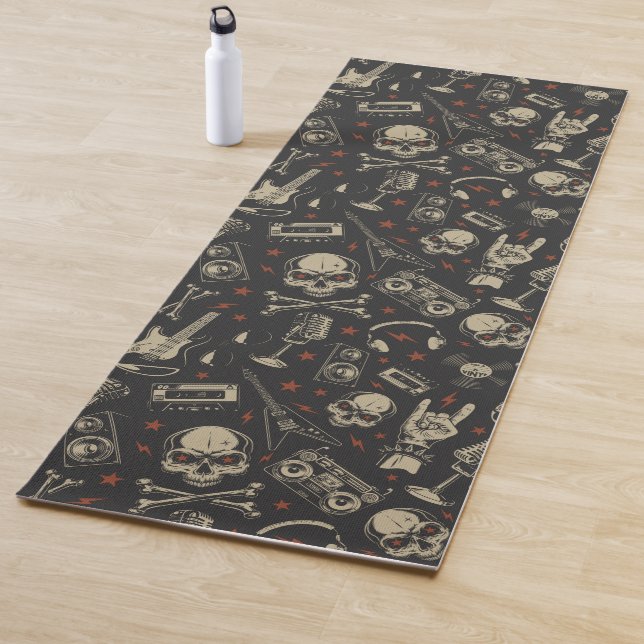 Tapis De Yoga Grunge musique crâne croisé motif (En situation)