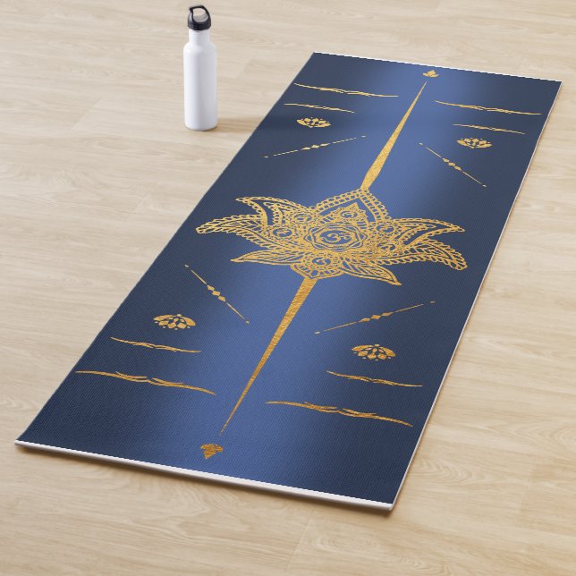 Tapis De Yoga Guide de natte de yoga Lotus flower 7 chakras d'or (En situation)