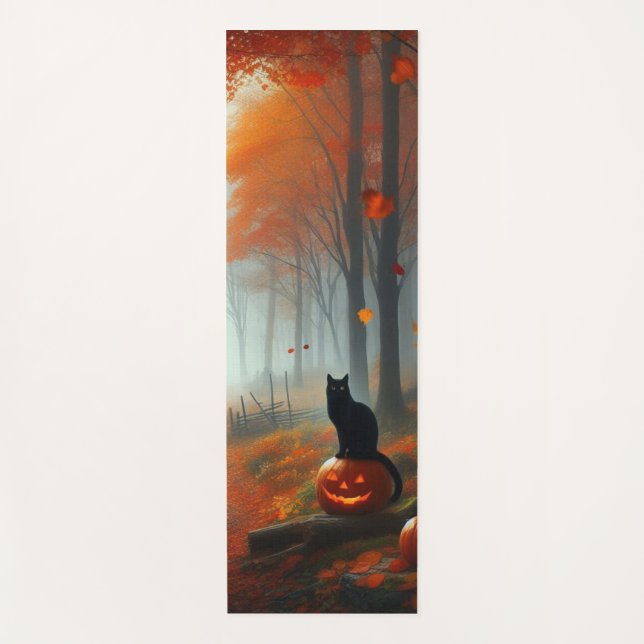 Tapis De Yoga Halloween/Automne/Automne/citrouille/chat (Devant)