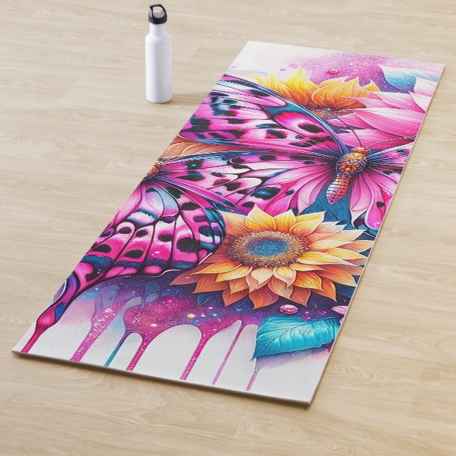 Tapis De Yoga Harmonie vive : Fusion papillon et tournesol (En situation)