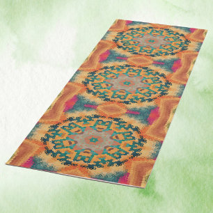 Tapis De Yoga Hex Mandala orange et bleu
