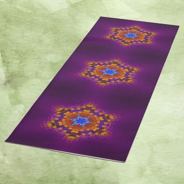 Tapis De Yoga Hex Mandala violet orange et bleu (Créateur téléchargé)