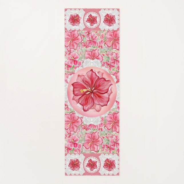 Tapis De Yoga Hibiscus & dentelle RED (Devant)