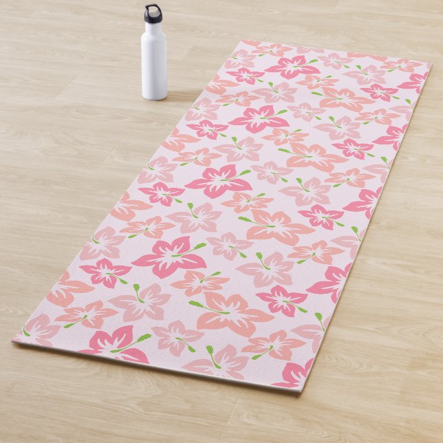 Tapis De Yoga Hibiscus Rose, Fleurs Roses, Motif De Fleurs (En situation)