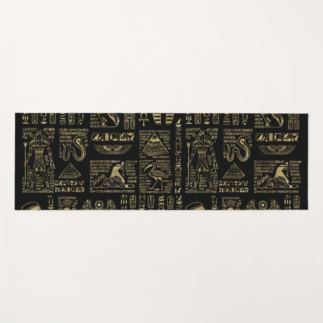 Tapis De Yoga Hiéroglyphes et or égyptiens de divinités sur le (Devant (Horizontal))