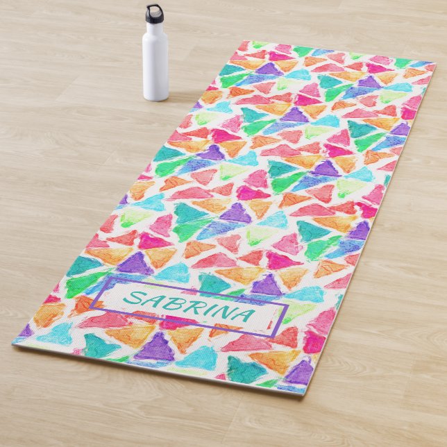 Tapis De Yoga Hip Custom Triangles Polygon Mosaic Aquarelle Art (En situation)