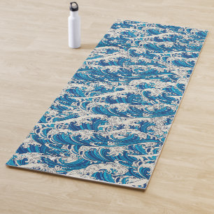 Tapis De Yoga Hokusai Grande vague Motif bleu marine