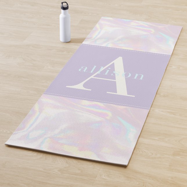 Tapis De Yoga Holographe moderne Pastel Monogramme Abstrait (En situation)