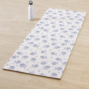 Tapis De Yoga Hortensia bleu et blanc, motif toile botanique