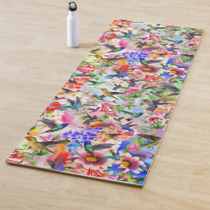 Tapis De Yoga Hummingbirds et fleurs