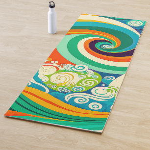 Tapis De Yoga Illustration abstraite colorée rétro années 70 ave
