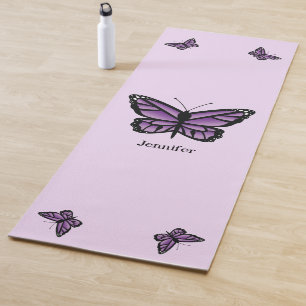 Tapis De Yoga Illustration de papillons violets avec nom personn