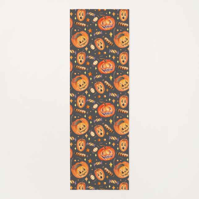 Tapis De Yoga Illustration d'Halloween avec chauve-souris citrou (Devant)
