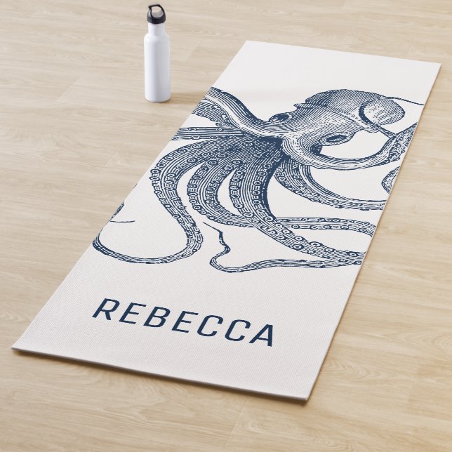 Tapis De Yoga Illustration Royal Blue Octopus (En situation)