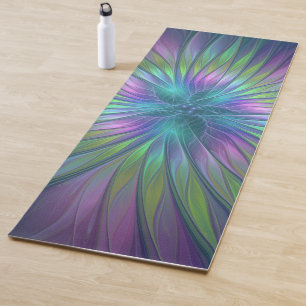 Tapis De Yoga Imaginaire brillant coloré Fleur Abstrait Fractal 