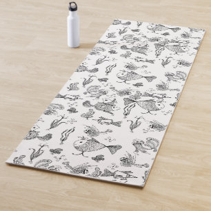 Tapis De Yoga Imaginaire sketched fish creachers plante feuilles