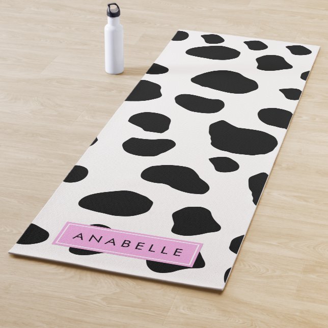 Tapis De Yoga Impression De Vache, Spots De Vache, Noir Et Blanc (En situation)