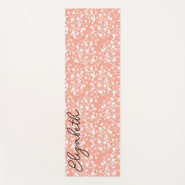 Tapis De Yoga Impression florale rose et blanc (Devant)