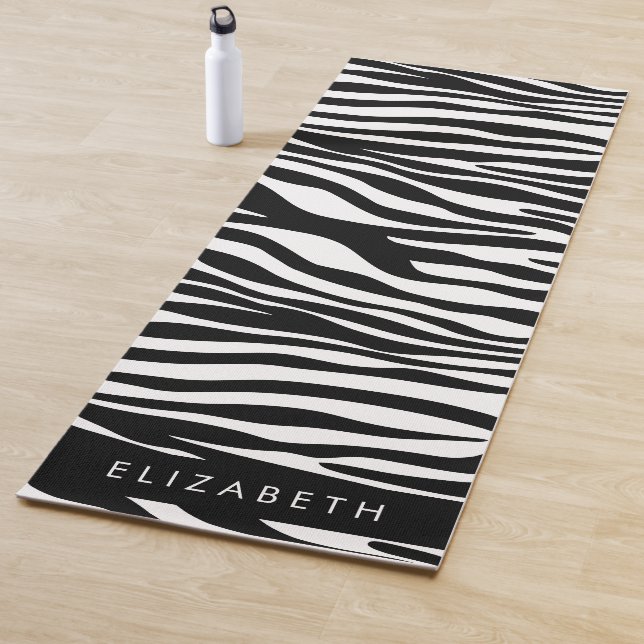 Tapis De Yoga Impression Zèbre, Grilles, Noir Et Blanc, Votre No (En situation)