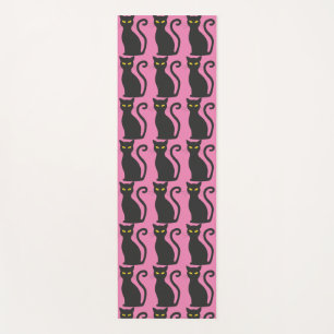 TAPIS DE YOGA IMPRIMANTE EN CHAT NOIR SUR MAT YOGA ROSE