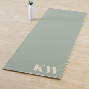 Tapis De Yoga Initiales Monogramme Vert Sauge Moderne Personnali