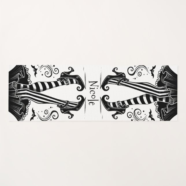 Tapis De Yoga Jambes de sorcières noires et blanches Halloween l (Devant (Horizontal))