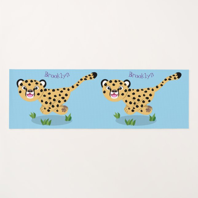 Tapis De Yoga Joli bébé guépard en cours de dessin animé illustr (Devant (Horizontal))