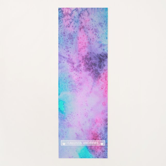 Tapis De Yoga Joli bleu rose pourpre Aquarelle salée Monogramme (Devant)