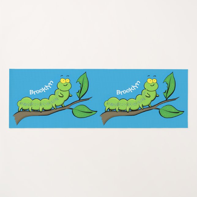 Tapis De Yoga Joli dessin animé de chenille verte mignonne (Devant (Horizontal))