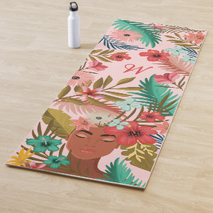 Tapis De Yoga Joli monogramme de la jungle botanique afro-améri