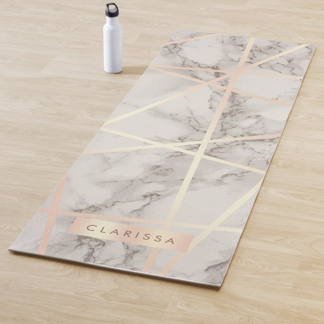 Tapis De Yoga Joli rose élégant or & marbre blanc (En situation)