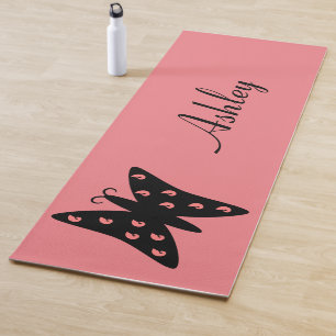 Tapis De Yoga Jolie conception de papillon noir et rose personna