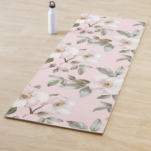 Tapis De Yoga Jolies fleurs roses et blanches  