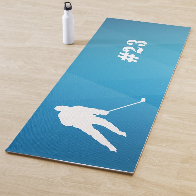 Tapis De Yoga Joueur de hockey sur glace Mat bleu et blanc  (En situation)