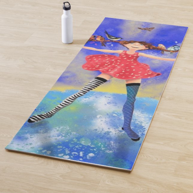 Tapis De Yoga Joyeuse fille aux oiseaux Yoga Mat (En situation)