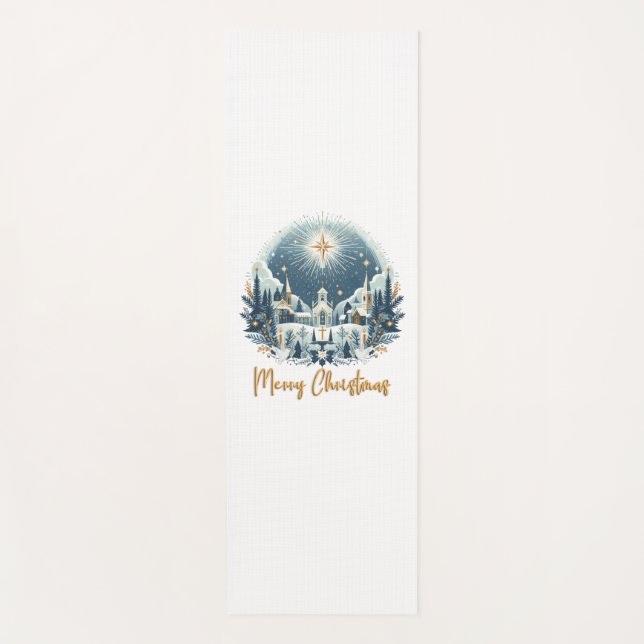 Tapis De Yoga Joyeux Noël bleu et or (Devant)