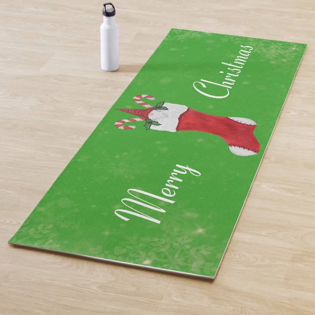 Tapis De Yoga Joyeux Noël Gnome Stocker Sucres de canne vert (En situation)