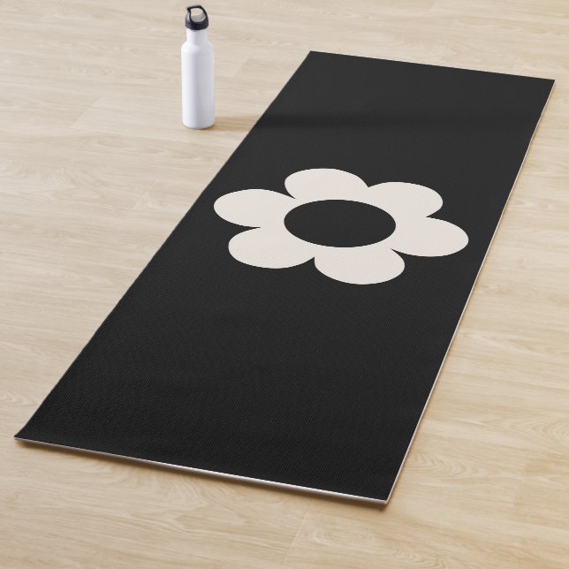 Tapis De Yoga La Fleur 06 Florale Rétro Fleur Noir Et Blanc (En situation)