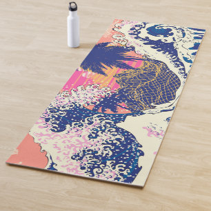 Tapis De Yoga La grande vague des kanagawa et des palmiers