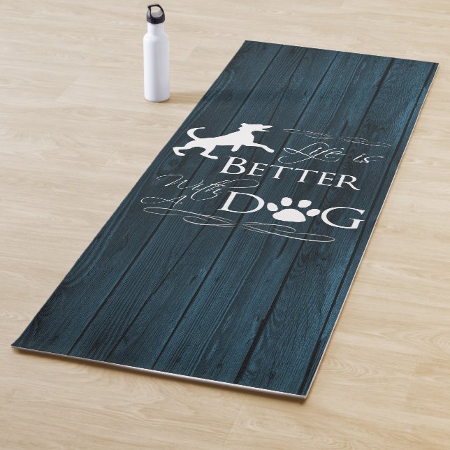 Tapis De Yoga La vie est meilleure avec un chat Yoga - Bleu (En situation)