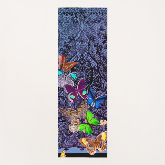 TAPIS DE YOGA LACE ET BUTTERFLIES NOIRS YOGA MAT INITIALE PERSON (Devant)
