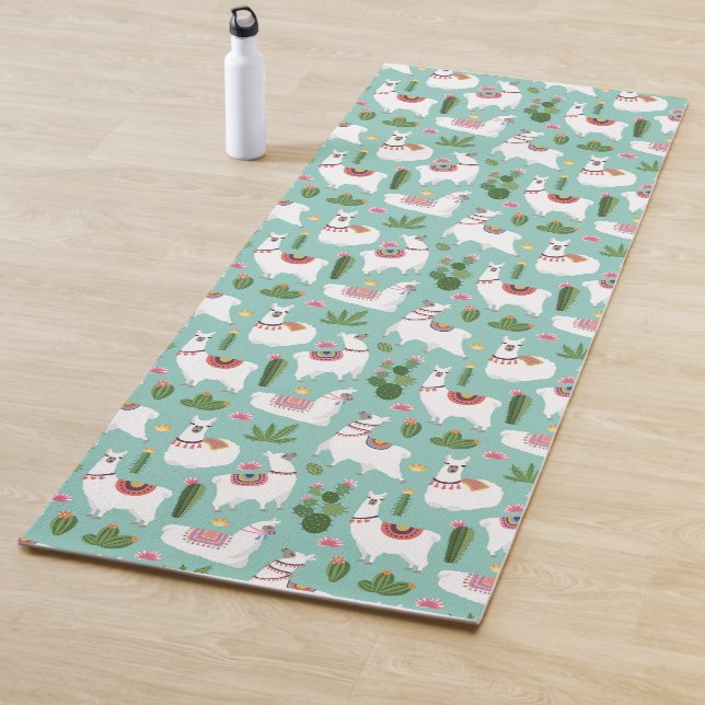 Tapis De Yoga Lamas mignons sur le motif turquoise (En situation)