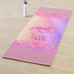 Tapis De Yoga Lavande et licorne personnalisée rose
