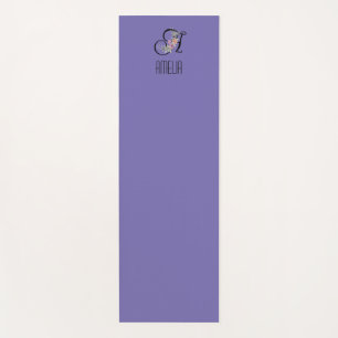 Tapis De Yoga Lave de fleur d'aquarelle initiale monogramme