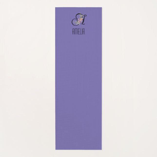 Tapis De Yoga Lave de fleur d'aquarelle initiale monogramme (Devant)