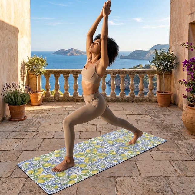 Tapis De Yoga Lemon Citrus Blue Mediterranean Tile Pattern (Lemon Citrus Blue Mediterranean Tile Pattern Yoga Mat)