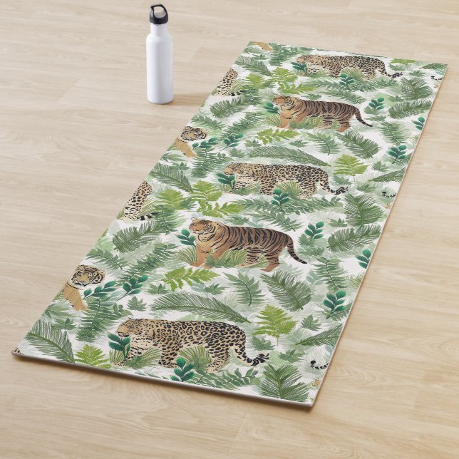 Tapis De Yoga Léopards modernes Tigres Jungle Plantes (En situation)