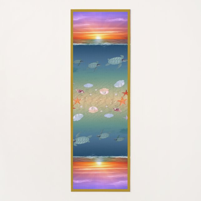 Tapis De Yoga Lever de soleil, tortues, étoiles & perles (Devant)