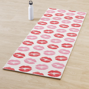 Tapis De Yoga Lèvres rouges et roses, motif de lèvres, rouge à l